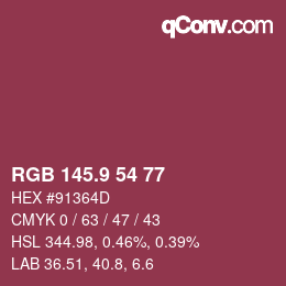 カラーコード: RGB 145.9 54 77 | qconv.com