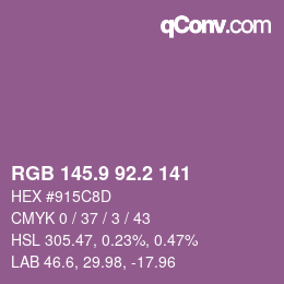 カラーコード: RGB 145.9 92.2 141 | qconv.com