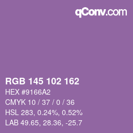Color code: RGB 145 102 162 | qconv.com