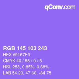 Color code: RGB 145 103 243 | qconv.com