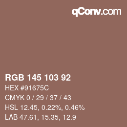 カラーコード: RGB 145 103 92 | qconv.com