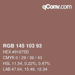 カラーコード: RGB 145 103 93 | qconv.com