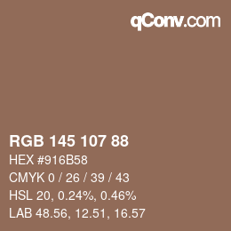 颜色代码: RGB 145 107 88 | qconv.com