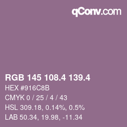 カラーコード: RGB 145 108.4 139.4 | qconv.com