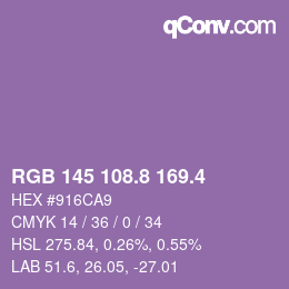 カラーコード: RGB 145 108.8 169.4 | qconv.com