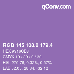 カラーコード: RGB 145 108.8 179.4 | qconv.com