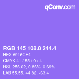 カラーコード: RGB 145 108.8 244.4 | qconv.com