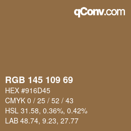 Color code: RGB 145 109 69 | qconv.com