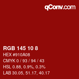 颜色代码: RGB 145 10 8 | qconv.com