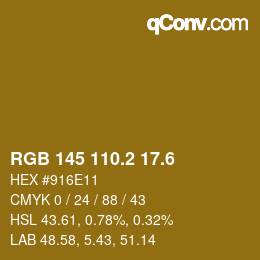 カラーコード: RGB 145 110.2 17.6 | qconv.com