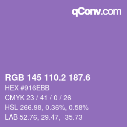 カラーコード: RGB 145 110.2 187.6 | qconv.com