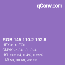 カラーコード: RGB 145 110.2 192.6 | qconv.com