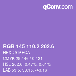 カラーコード: RGB 145 110.2 202.6 | qconv.com