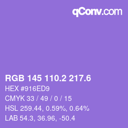 カラーコード: RGB 145 110.2 217.6 | qconv.com
