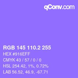 カラーコード: RGB 145 110.2 255 | qconv.com