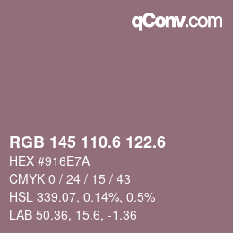 カラーコード: RGB 145 110.6 122.6 | qconv.com