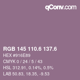 カラーコード: RGB 145 110.6 137.6 | qconv.com