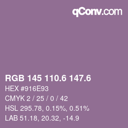 カラーコード: RGB 145 110.6 147.6 | qconv.com