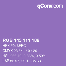 カラーコード: RGB 145 111 188 | qconv.com