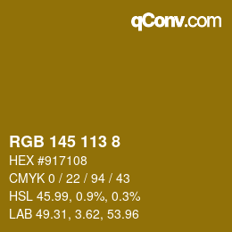 Color code: RGB 145 113 8 | qconv.com