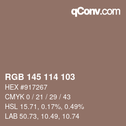 Farbcode: RGB 145 114 103 | qconv.com