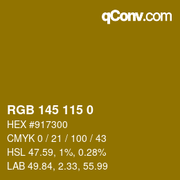 Color code: RGB 145 115 0 | qconv.com