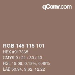 カラーコード: RGB 145 115 101 | qconv.com