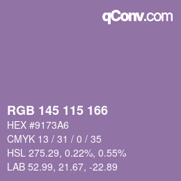 Color code: RGB 145 115 166 | qconv.com