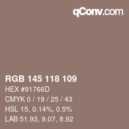 Color code: RGB 145 118 109 | qconv.com
