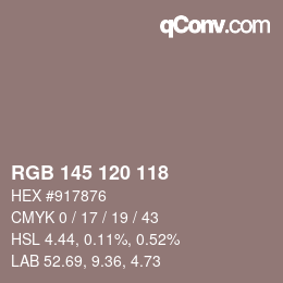 カラーコード: RGB 145 120 118 | qconv.com