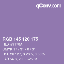 カラーコード: RGB 145 120 175 | qconv.com