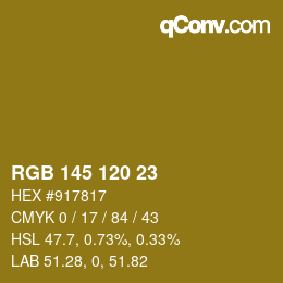 Color code: RGB 145 120 23 | qconv.com