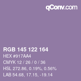 Código de color: RGB 145 122 164 | qconv.com
