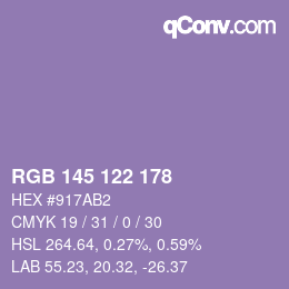 Color code: RGB 145 122 178 | qconv.com