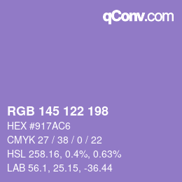 Color code: RGB 145 122 198 | qconv.com