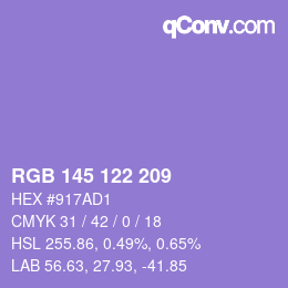 Color code: RGB 145 122 209 | qconv.com