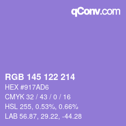 Color code: RGB 145 122 214 | qconv.com