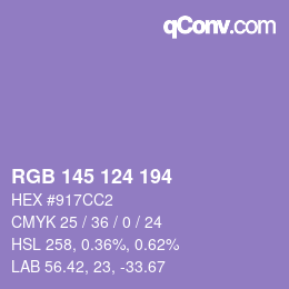 カラーコード: RGB 145 124 194 | qconv.com