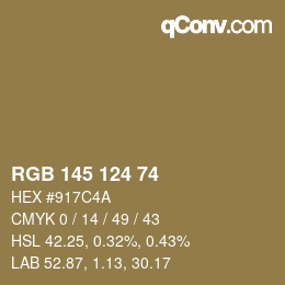 Código de color: RGB 145 124 74 | qconv.com