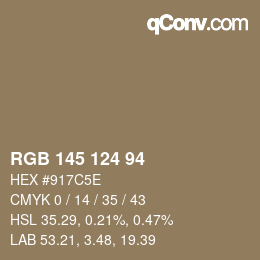 Farbcode: RGB 145 124 94 | qconv.com