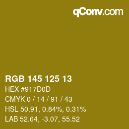 颜色代码: RGB 145 125 13 | qconv.com