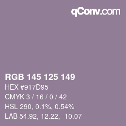 Color code: RGB 145 125 149 | qconv.com