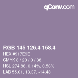 カラーコード: RGB 145 126.4 158.4 | qconv.com