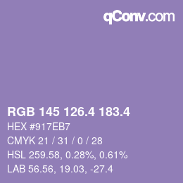 カラーコード: RGB 145 126.4 183.4 | qconv.com