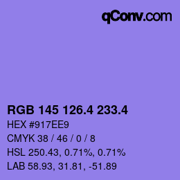 カラーコード: RGB 145 126.4 233.4 | qconv.com