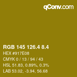カラーコード: RGB 145 126.4 8.4 | qconv.com
