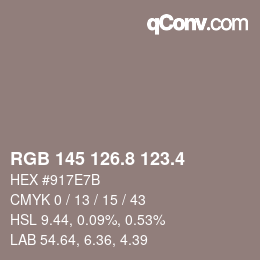 カラーコード: RGB 145 126.8 123.4 | qconv.com