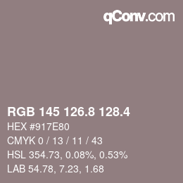 カラーコード: RGB 145 126.8 128.4 | qconv.com