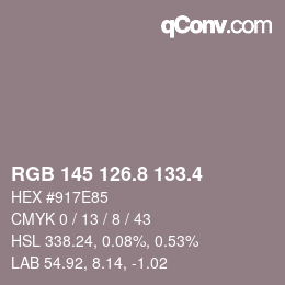 カラーコード: RGB 145 126.8 133.4 | qconv.com