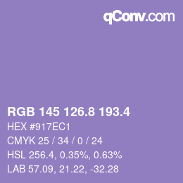 カラーコード: RGB 145 126.8 193.4 | qconv.com